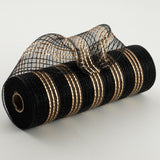 10.5"x10yd Poly/Faux Jute Border Stripe Mesh, Black/Gold ***ARRIVING SUMMER 2024***