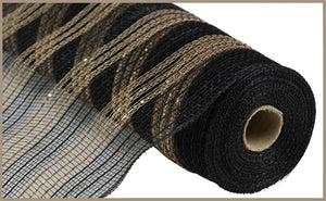 10.5"x10yd Poly/Faux Jute Border Stripe Mesh, Black/Gold  SU35B