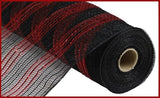 10.5"x10yd Poly/Faux Jute Border Stripe Mesh, Black/Red  SU35