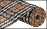 10.25"x10yd Jute Plaid Mesh, Natural/Black/White/Red  SU35B