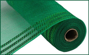 10"x10yd Border Stripe Metallic Mesh, Emerald/W/Emerald Green Foil  SU35