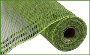 10.5"X10yd Border Stripe Metallic Mesh, Moss/Apple W/Lime Green - KRINGLE DESIGNS