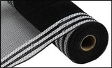 10.5"X10yd Border Stripe Metallic Mesh, Black/White Foil - KRINGLE DESIGNS