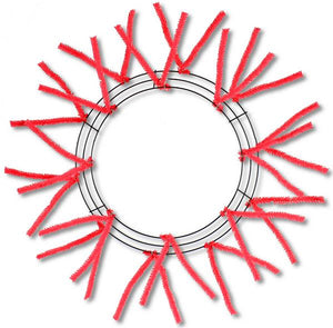 15" Wire, 25" OAD Pencil Work Wreath Frame, 3 Tiers, 18 Ties, Red - KRINGLE DESIGNS