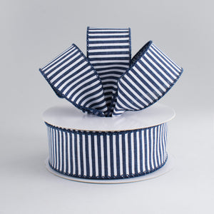 1.5"X10yd Horizontal Stripes On Royal, Navy Blue/White - KRINGLE DESIGNS