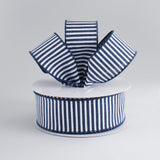 1.5"X10yd Horizontal Stripes On Royal, Navy Blue/White - KRINGLE DESIGNS